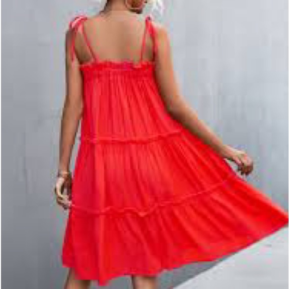 Lucky brand red tiered tie shoulder dress